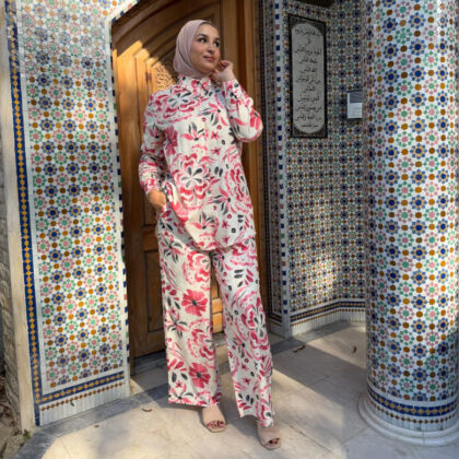  Ensemble Chic en Lin à Motifs Floraux - Élégance Estivale